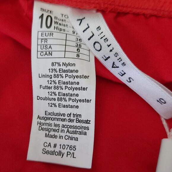 SEAFOLLY Australia Walk The Line striped zipper bikini bottom chili red Sz 6 NEW - Picture 5 of 6